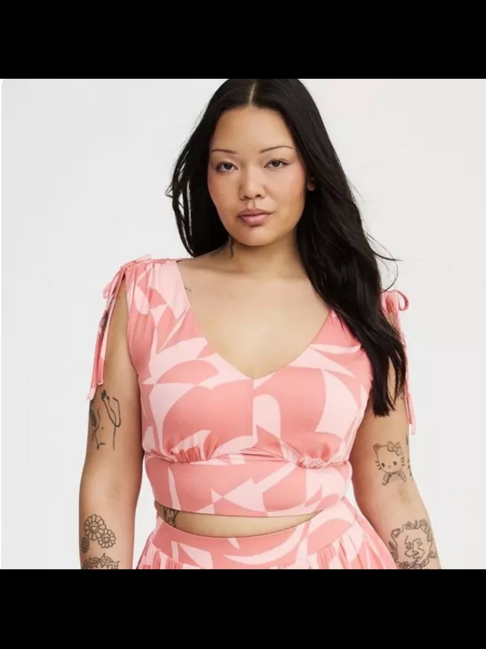 Torrid Pink Geo Tie-Shoulder V-Neck Crop Top Size 2x NWT